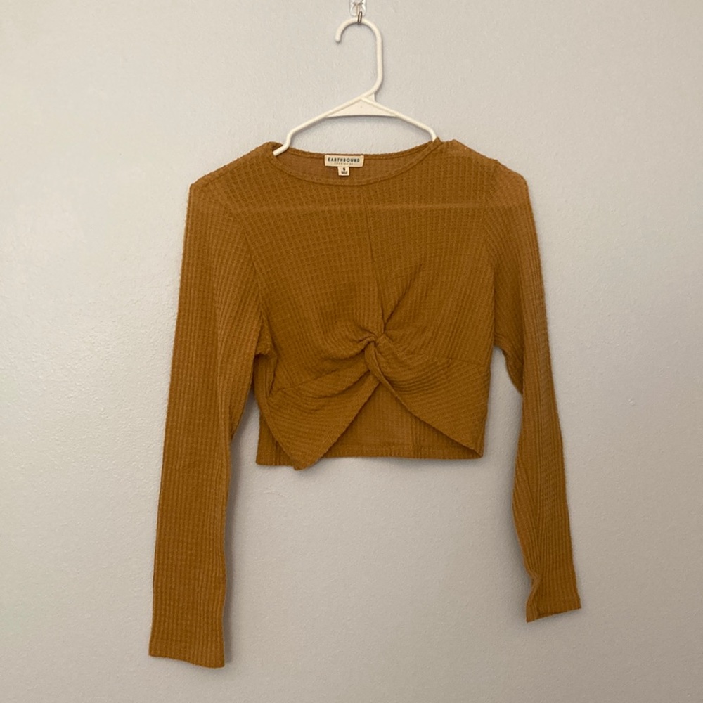 Earthbound Mustard Yellow Cropped Twist Sweater